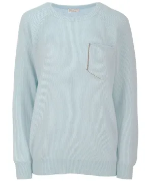 Acqua Cashmere Rib Knit Monili Pocket Sweater