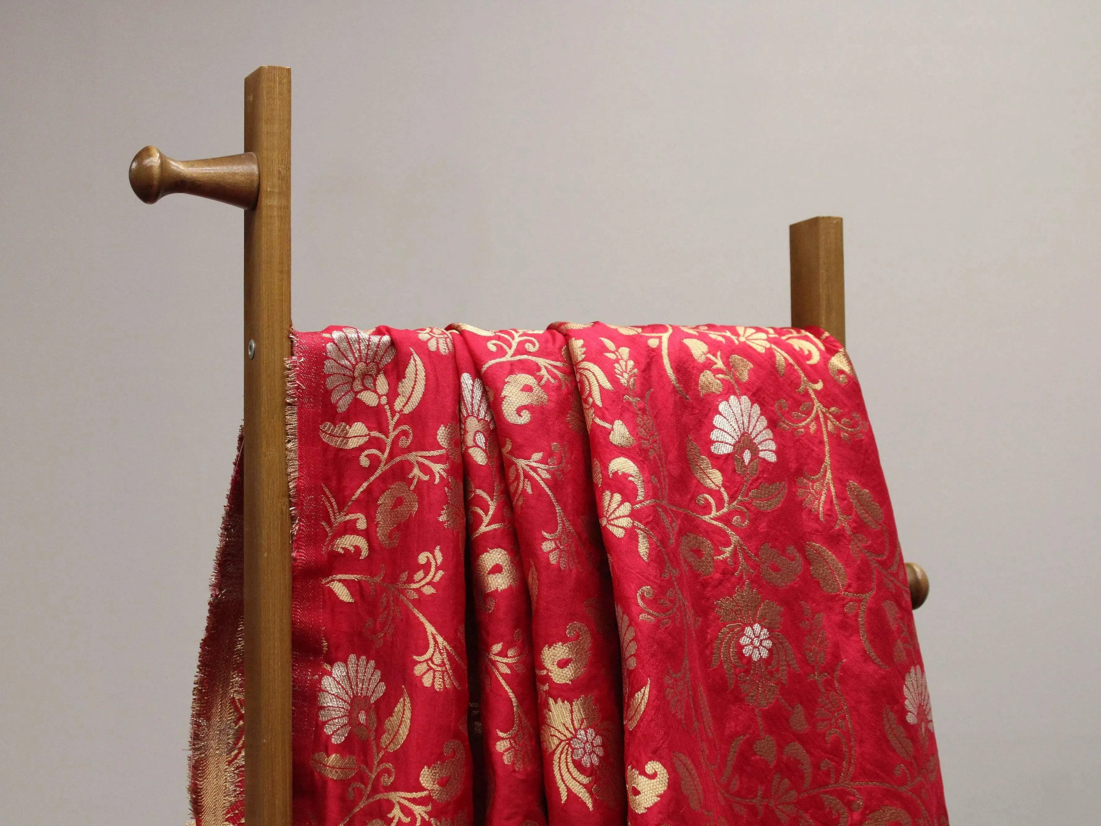 Banarsi Floral Brocade Fabric - Cherry Rani