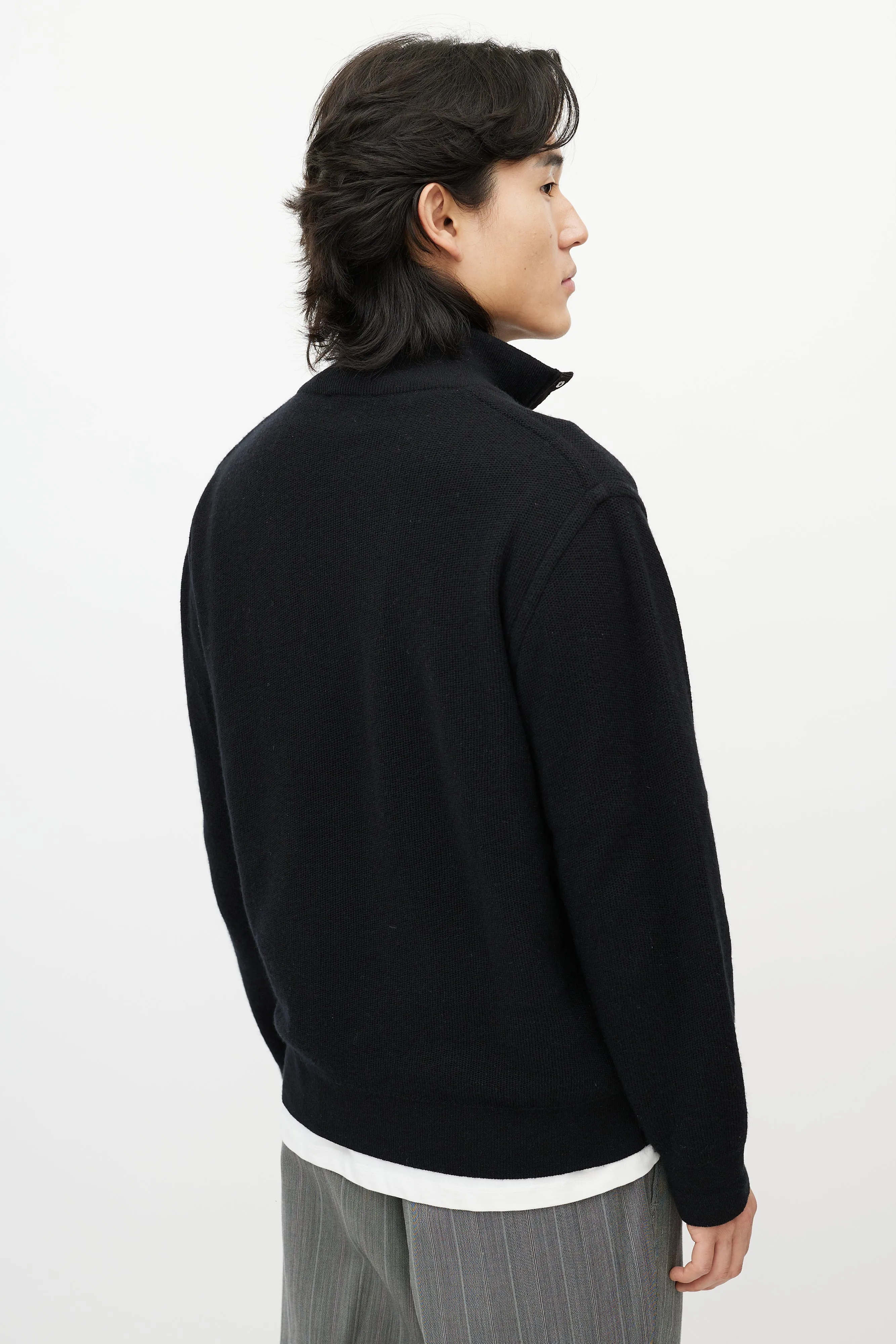 Black Cashmere Quarter Button Up Sweater