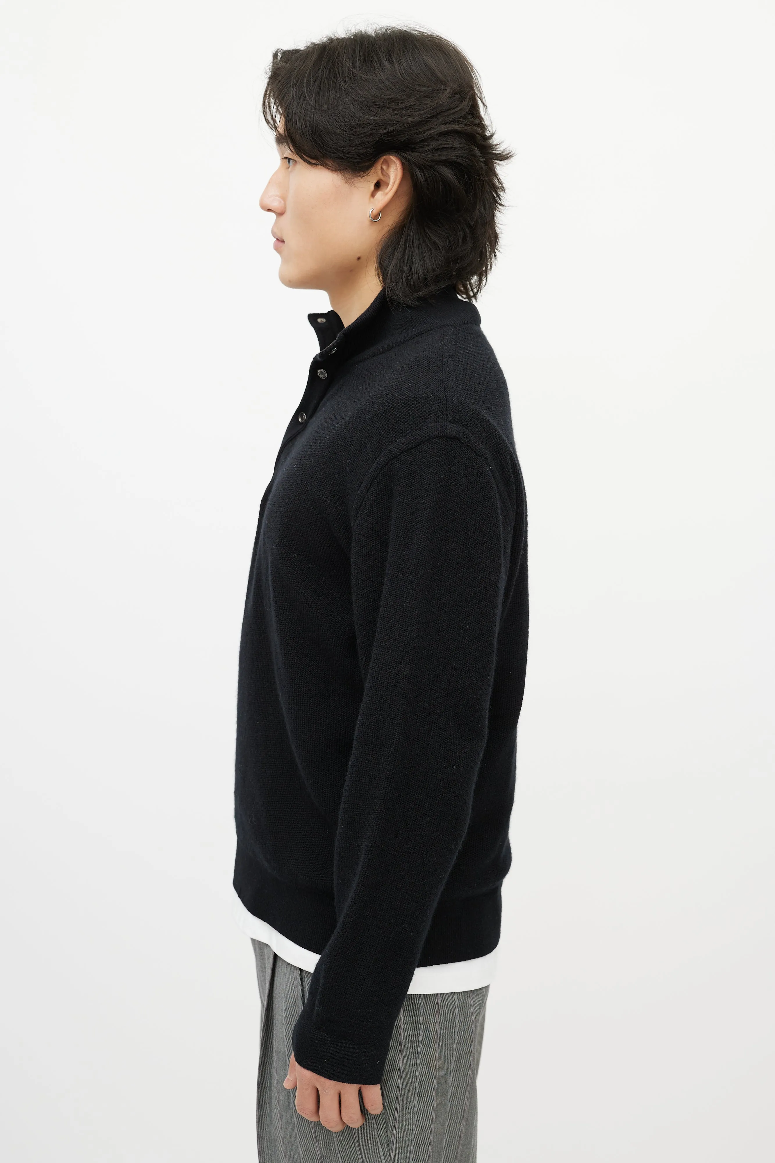 Black Cashmere Quarter Button Up Sweater