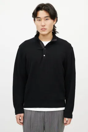 Black Cashmere Quarter Button Up Sweater