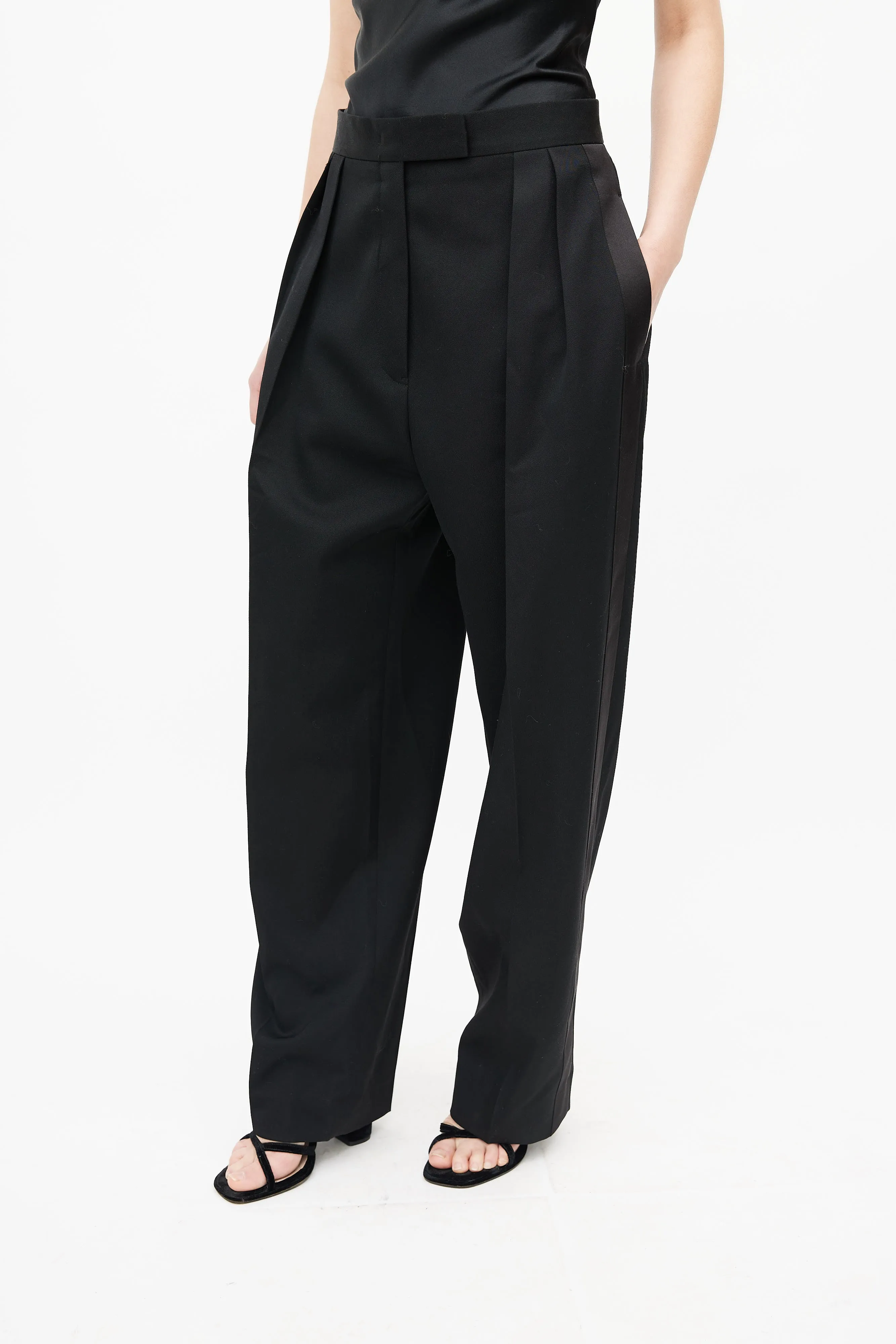 Black Wide Leg Tuxedo Trouser