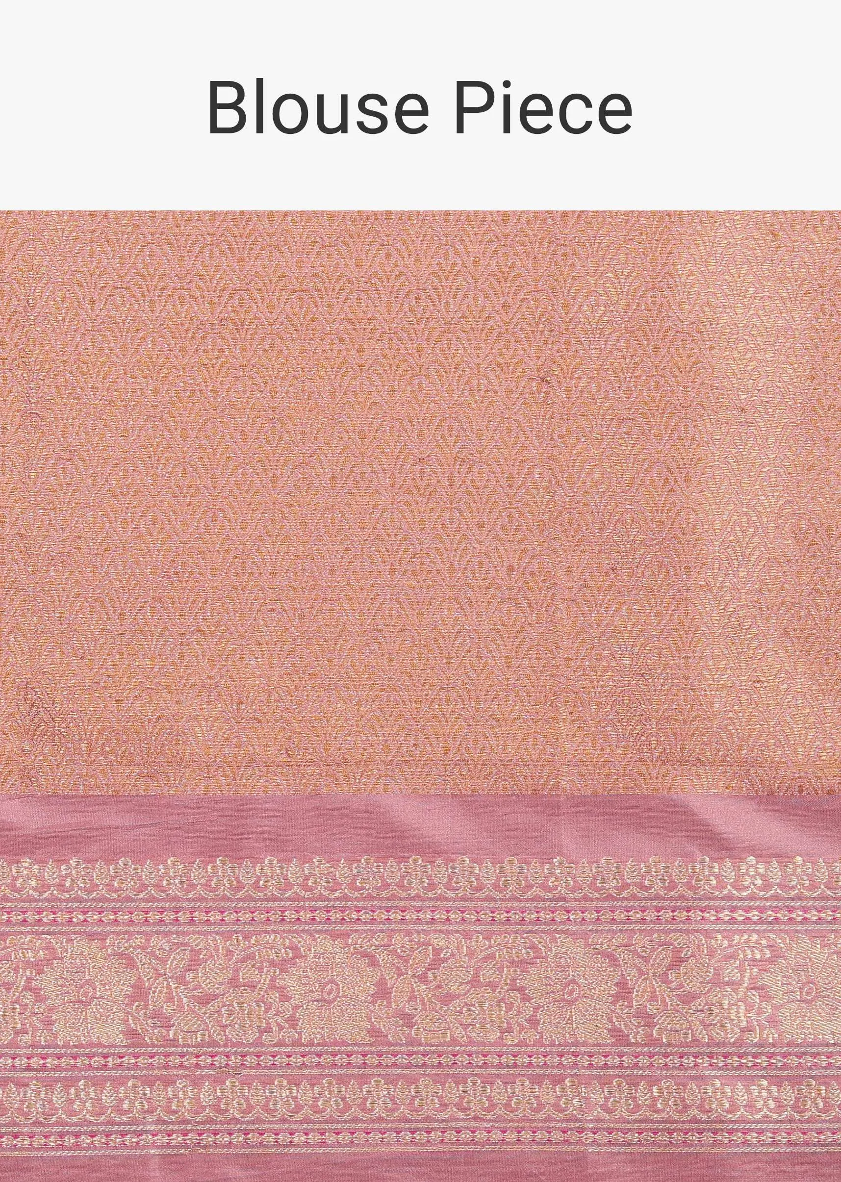 Blush Pink Banarasi Silk Saree In Kadhva Weave With Unstitched Blouse