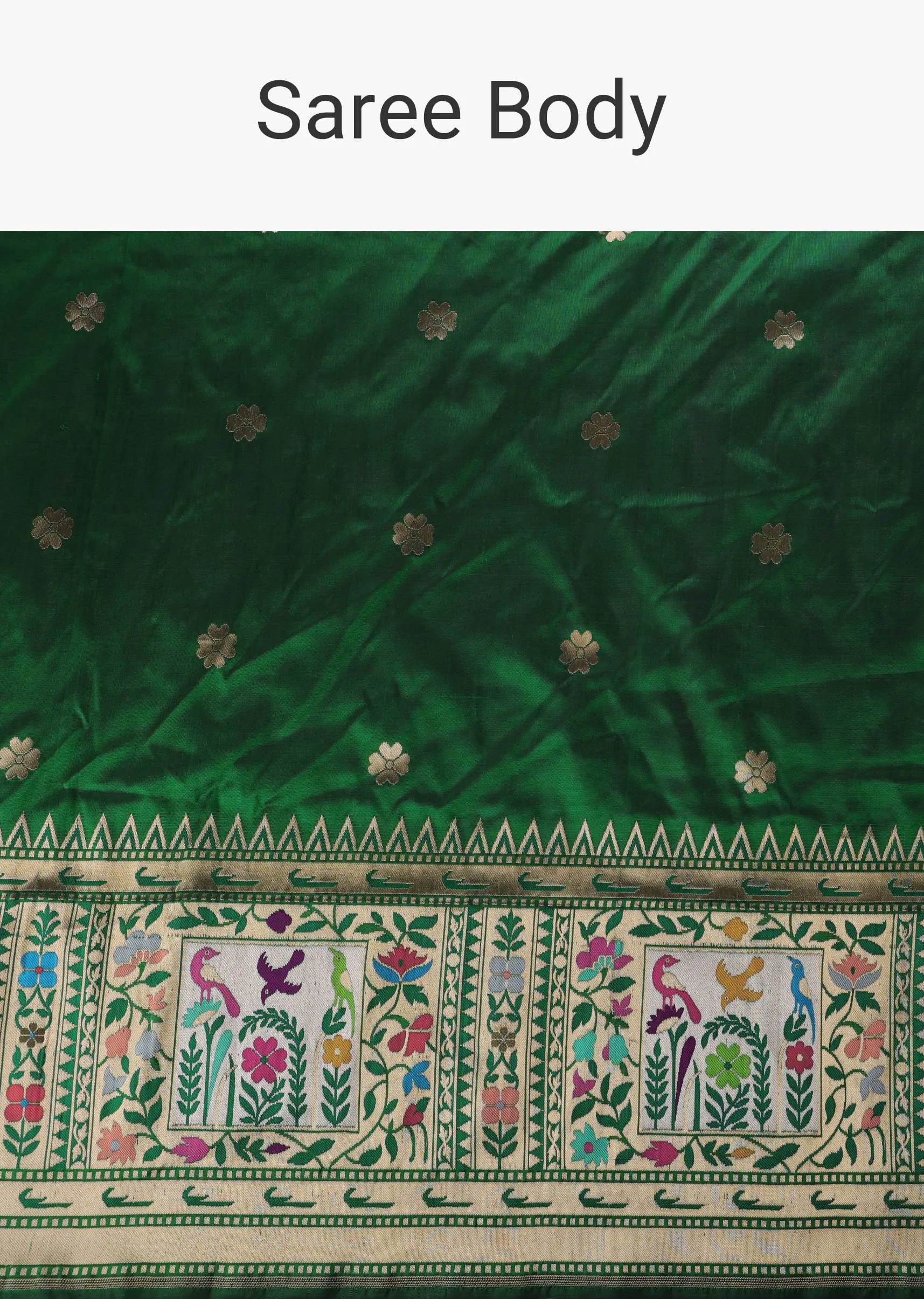 Bottle Green Woven Saree In Pure Katan Silk With Paithani Border Pallu And Unstitched Blouse