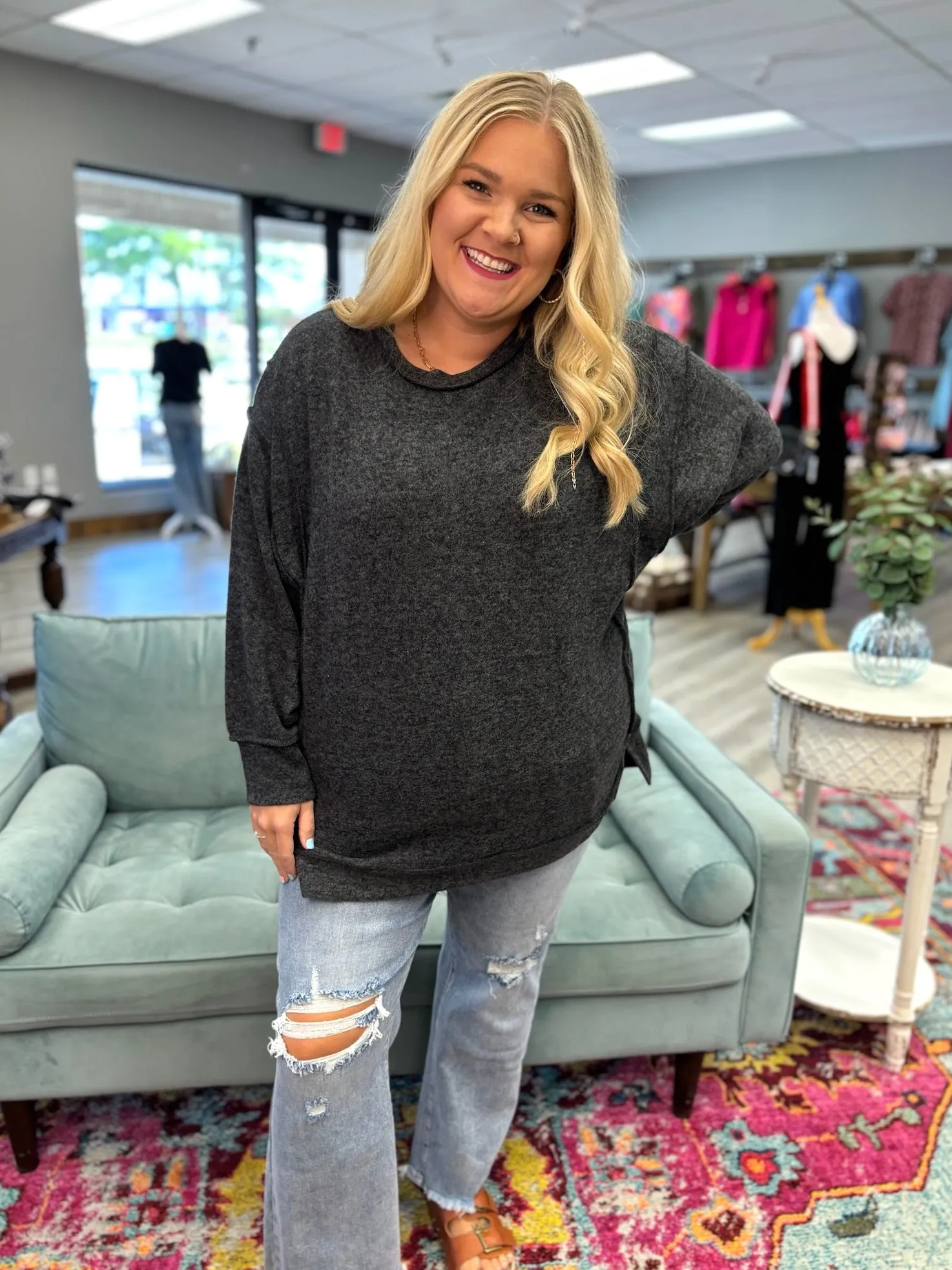 CATLIN Melange Oversized Sweater - Black
