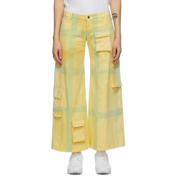 Collina Strada Yellow Grid Cargo Trousers