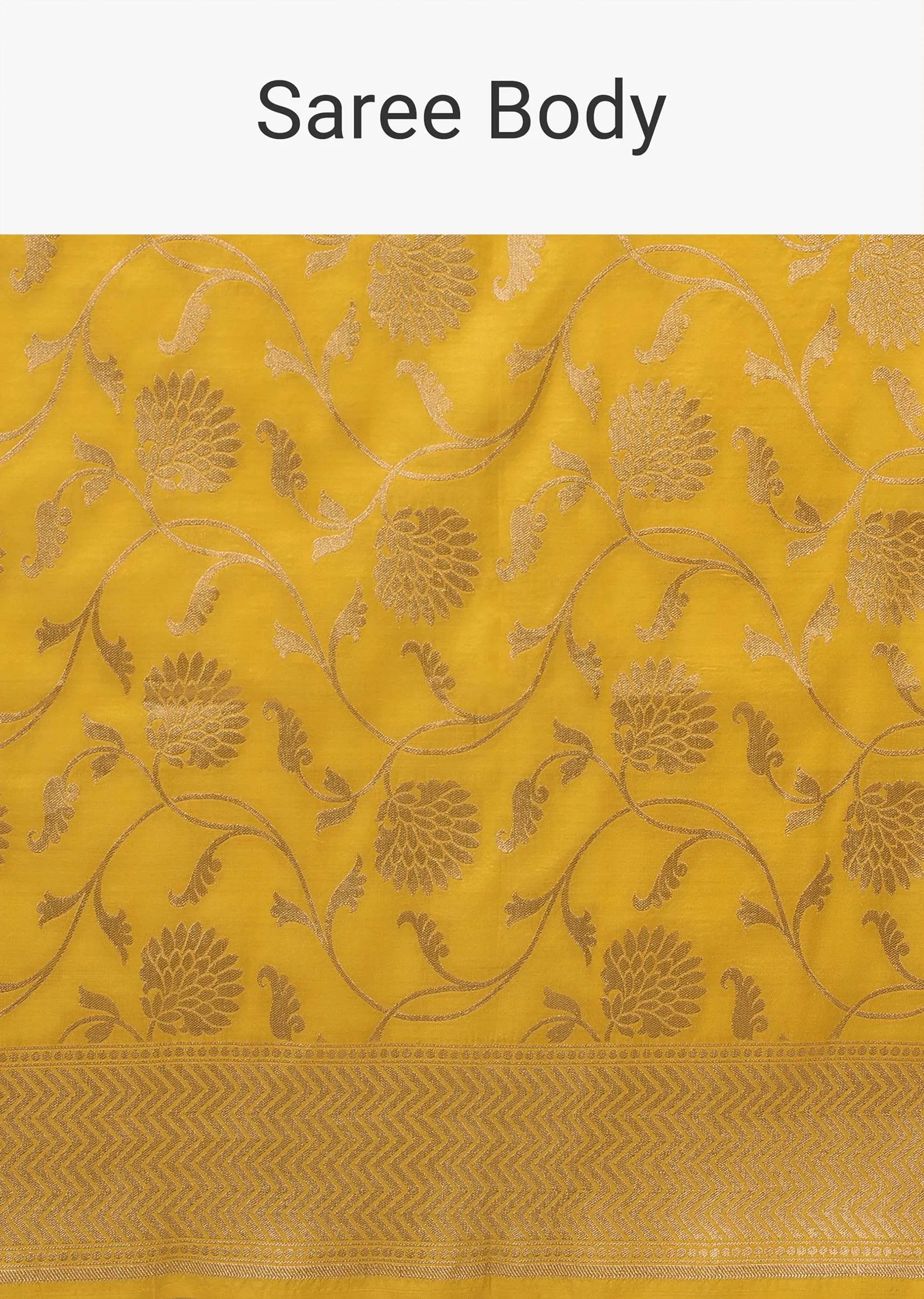 Lemon Yellow Saree In Pure Banarasi Silk With Upada Zari Weave Floral Jaal Work