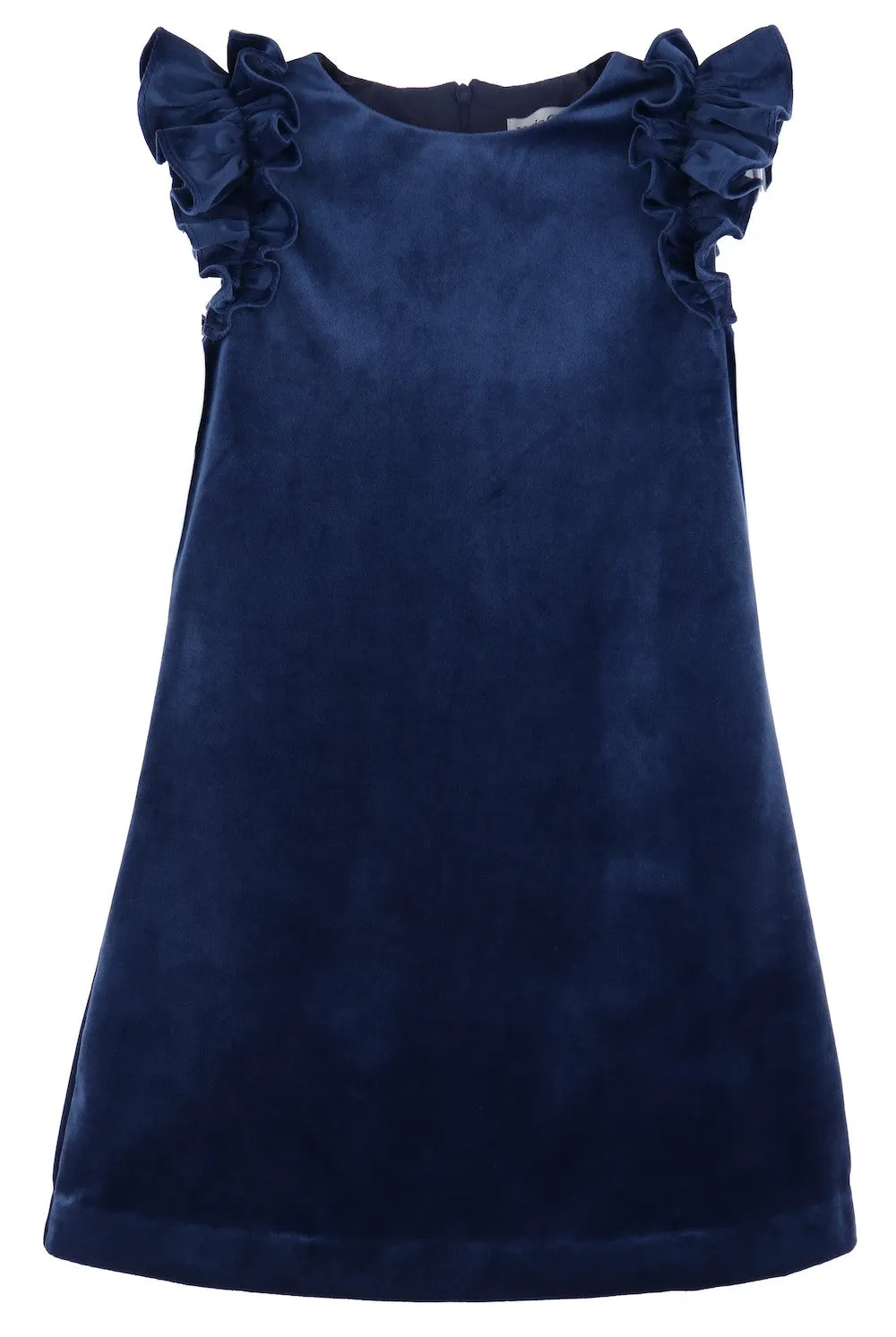 Luli & Me Maria Casero Girls Deluxe Velvet Holiday Party Shift Dress - Navy Blue