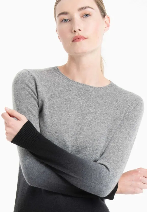 Mia 8 Round Neck Cashmere Sweater with Tie & Dye Pattern in Mouse Grey/Black