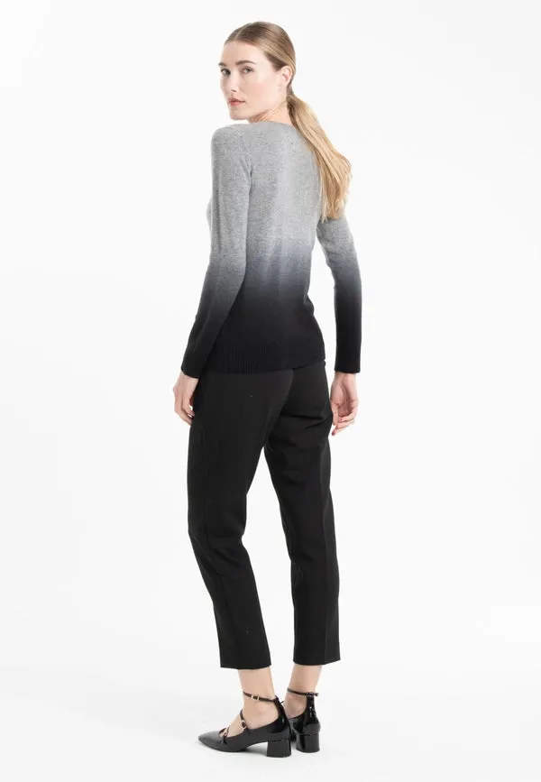 Mia 8 Round Neck Cashmere Sweater with Tie & Dye Pattern in Mouse Grey/Black