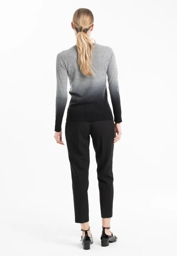 Mia 8 Round Neck Cashmere Sweater with Tie & Dye Pattern in Mouse Grey/Black