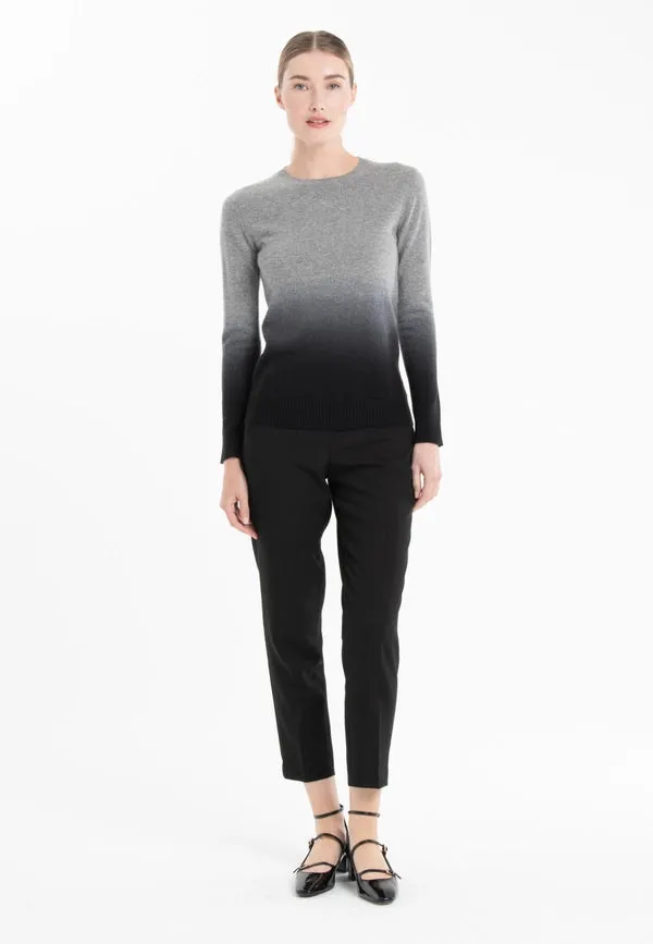 Mia 8 Round Neck Cashmere Sweater with Tie & Dye Pattern in Mouse Grey/Black