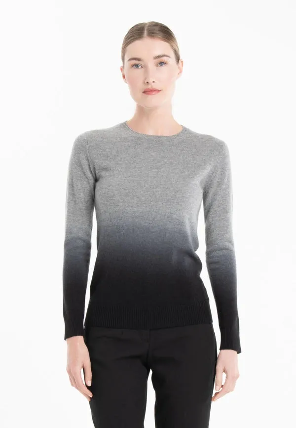 Mia 8 Round Neck Cashmere Sweater with Tie & Dye Pattern in Mouse Grey/Black
