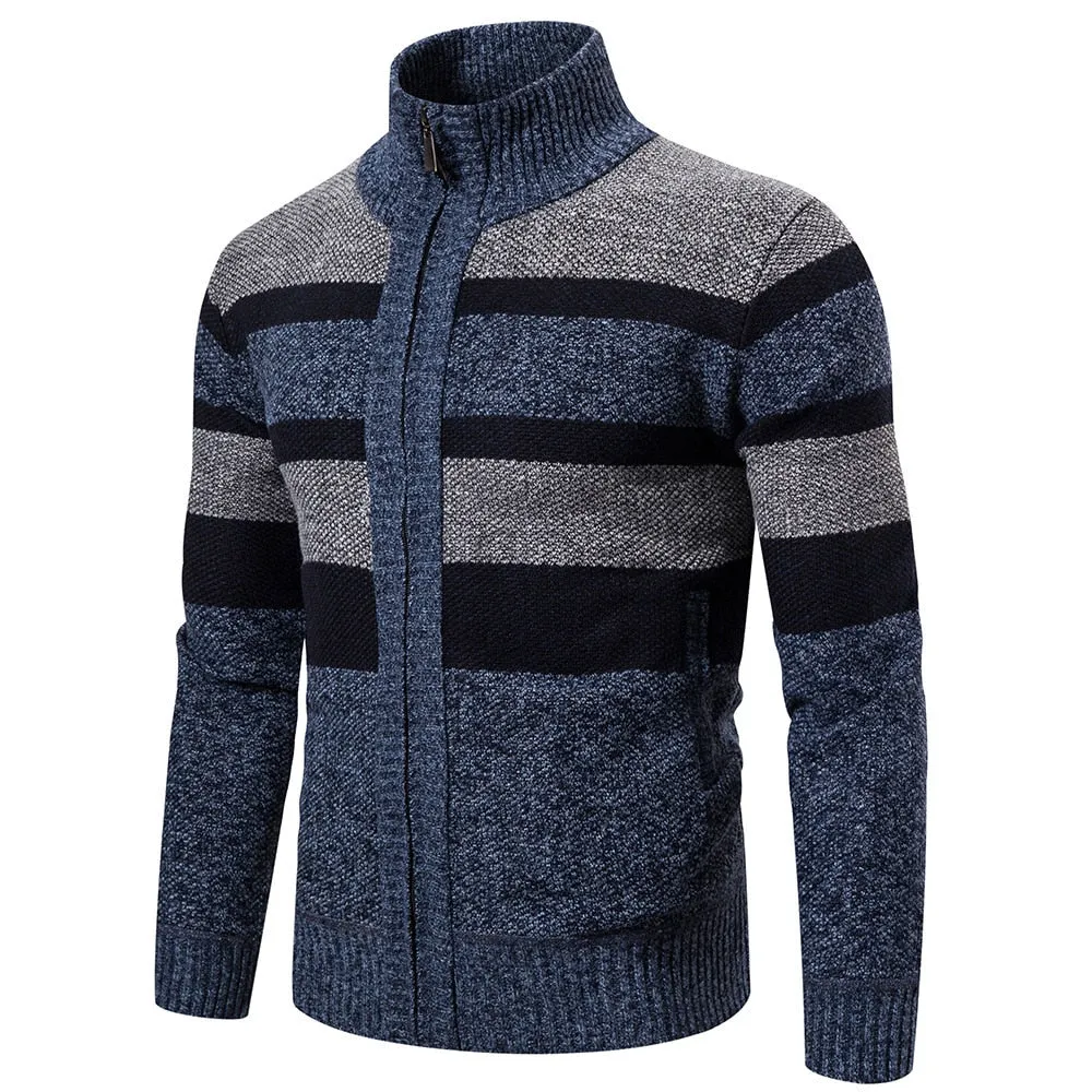 New Autumn Winter Cardigan Men Sweaters Jackets Coats Fashion Striped Knitted Cardigan