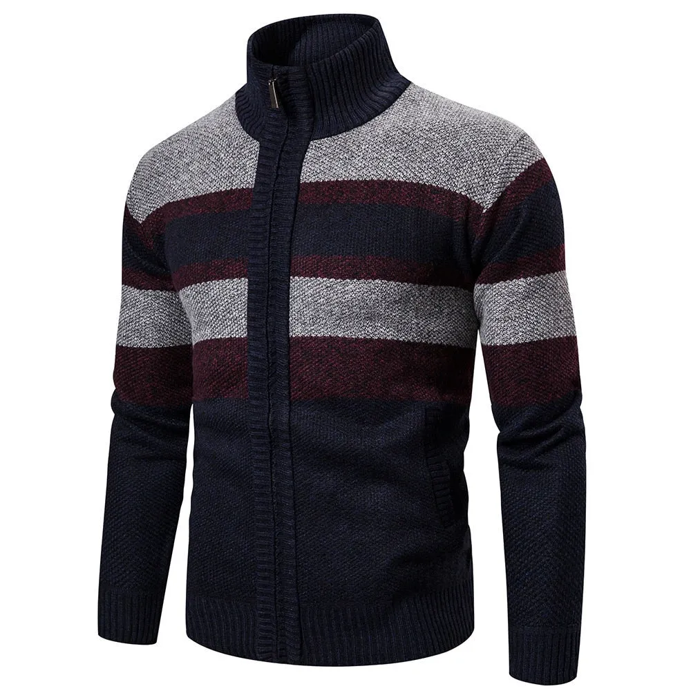New Autumn Winter Cardigan Men Sweaters Jackets Coats Fashion Striped Knitted Cardigan