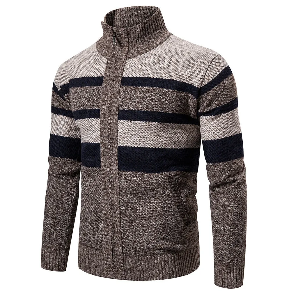 New Autumn Winter Cardigan Men Sweaters Jackets Coats Fashion Striped Knitted Cardigan