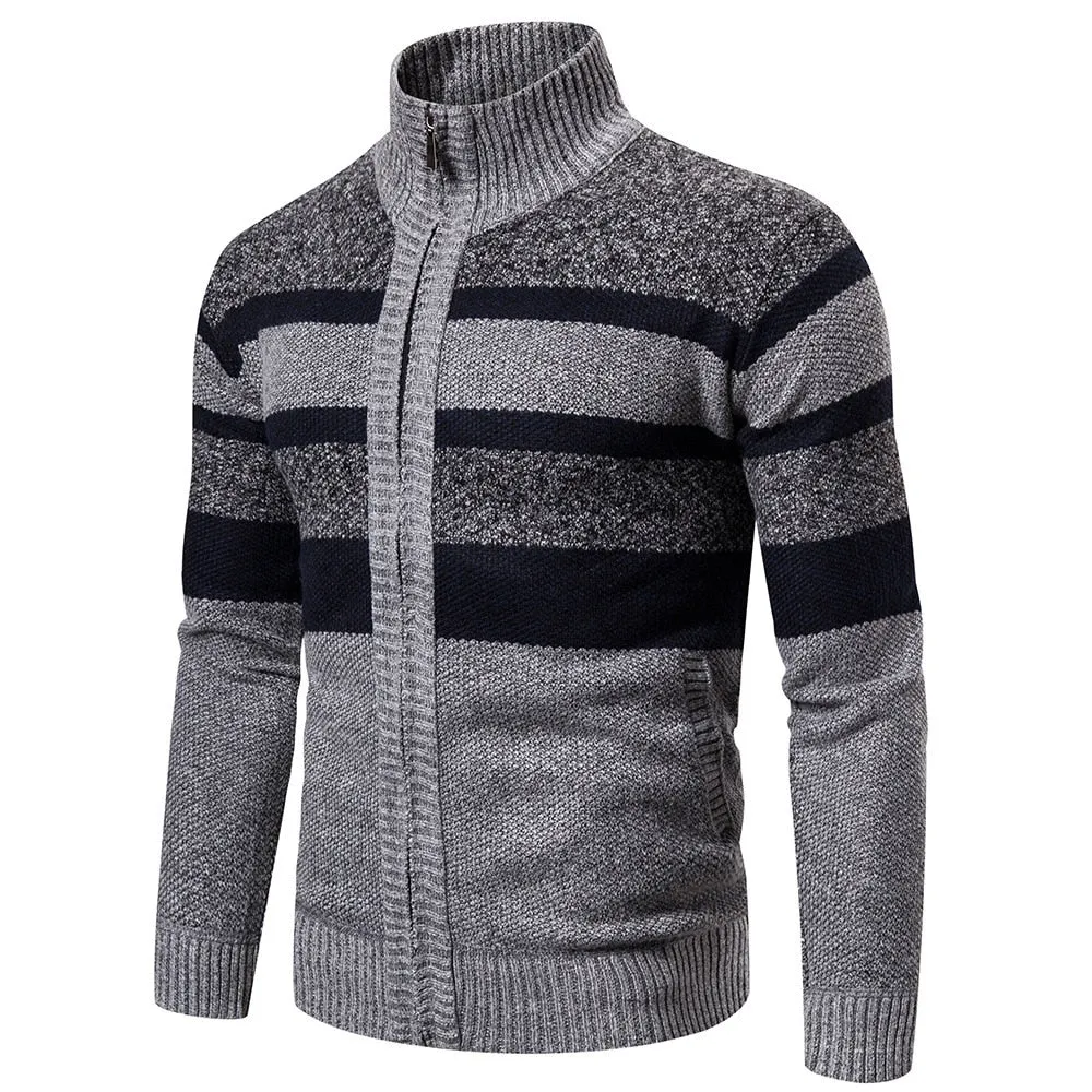 New Autumn Winter Cardigan Men Sweaters Jackets Coats Fashion Striped Knitted Cardigan