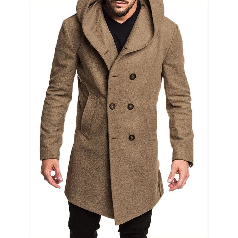 New Spring Autumn Mens Trench Coat Jacket Plus Size Black Gray Outwear Casual Long Hooded Overcoat Jackets for Men Clothes