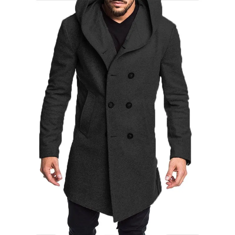 New Spring Autumn Mens Trench Coat Jacket Plus Size Black Gray Outwear Casual Long Hooded Overcoat Jackets for Men Clothes