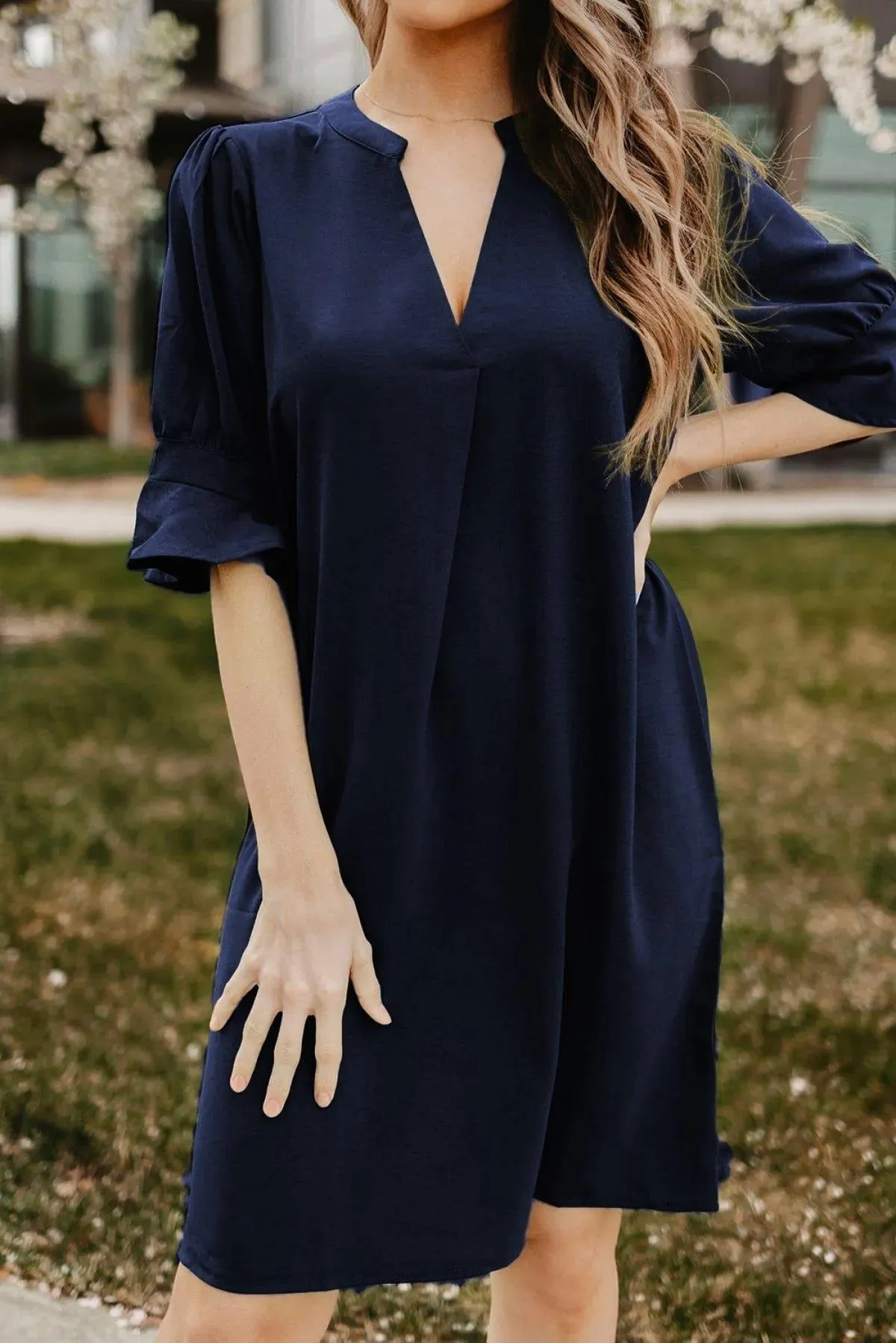 Ruffled Sleeve Shift Dress