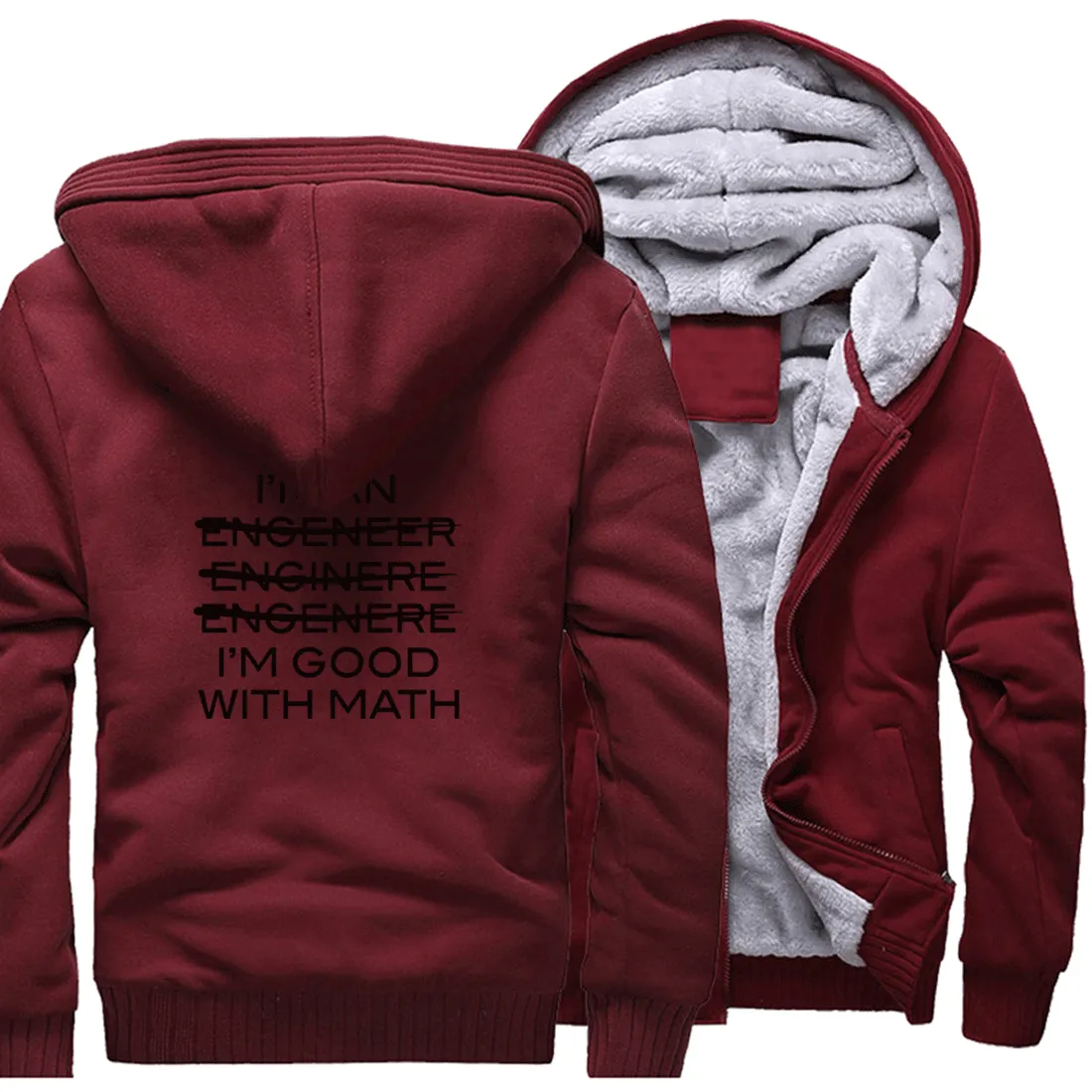 Thicken jackets men raglan Camouflage sleeve I'm An Engineer I'm Good At Math coats 2019 wool liner sweatshirts harajuku hoodies