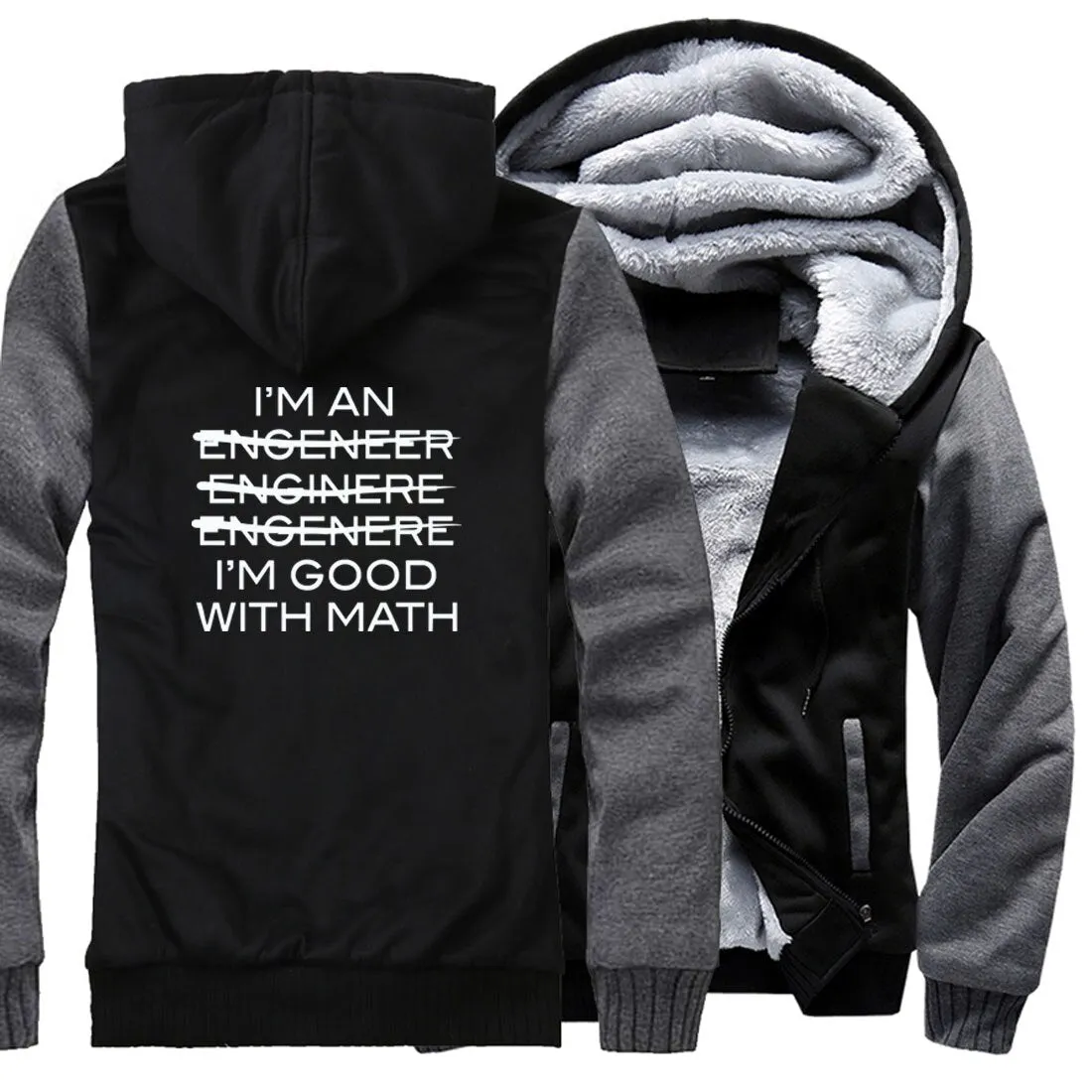 Thicken jackets men raglan Camouflage sleeve I'm An Engineer I'm Good At Math coats 2019 wool liner sweatshirts harajuku hoodies