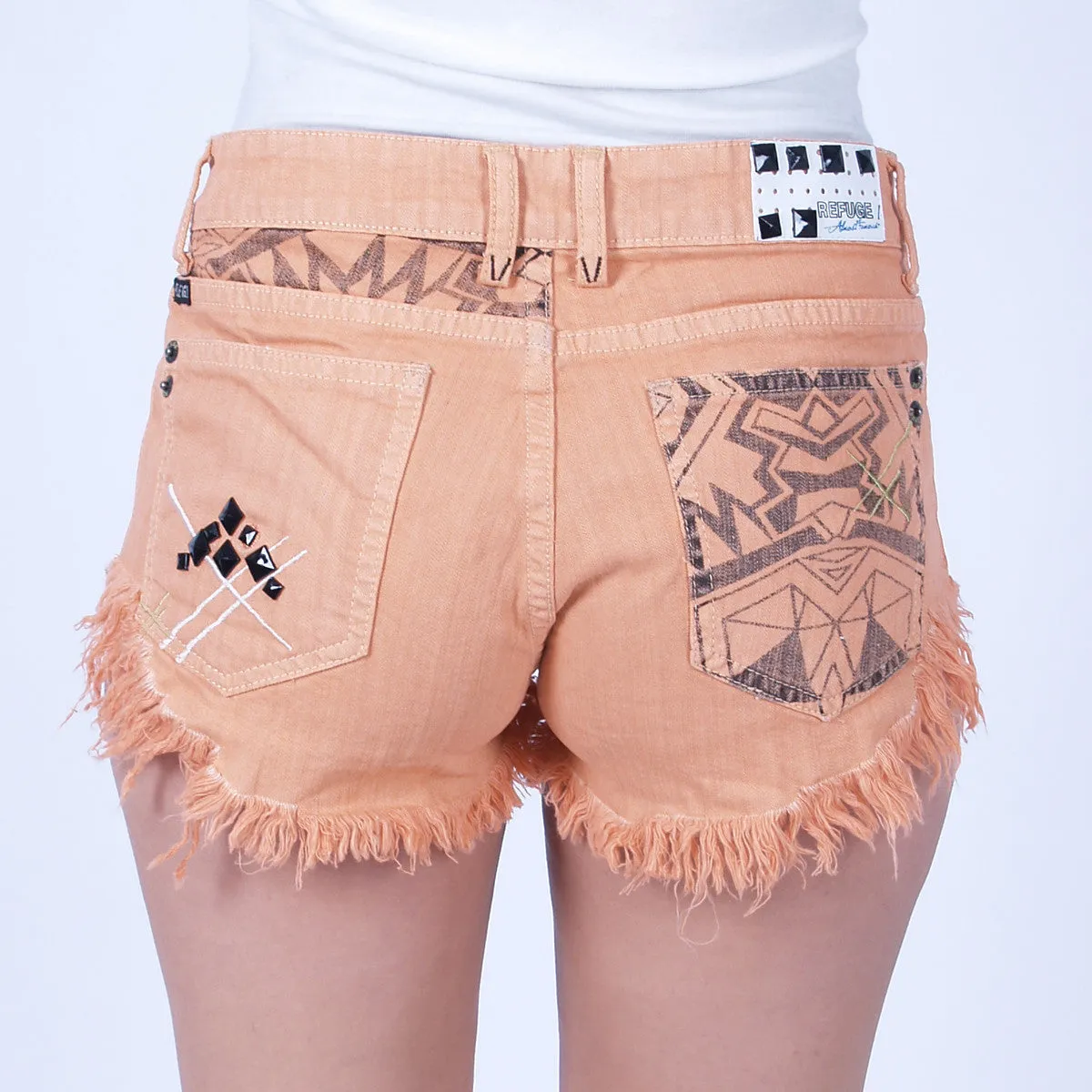 Totem Printed Denim Short - Orange
