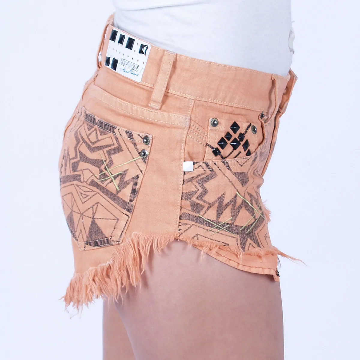 Totem Printed Denim Short - Orange