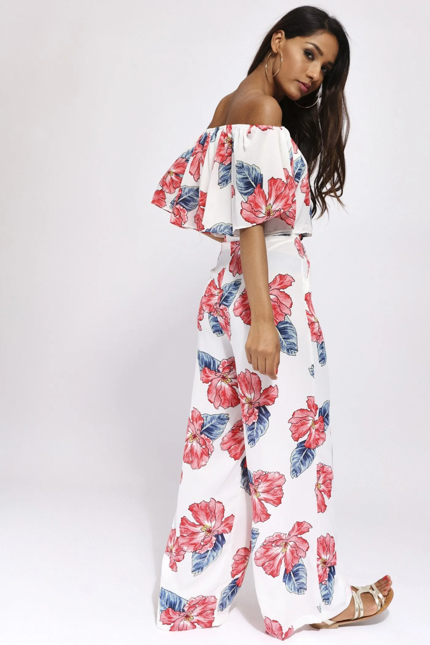 White Floral Palazzo Trousers