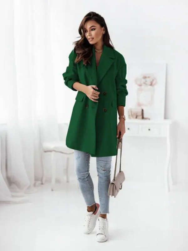 Wool Blend Raincoat - Elegant Double Breasted Blazer