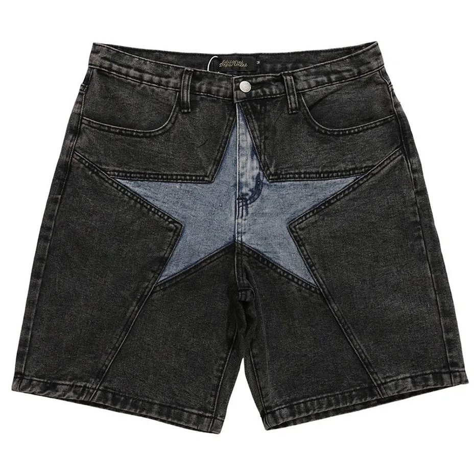 Y2K Patchwork Jeanshort Wellen-Style Oversized