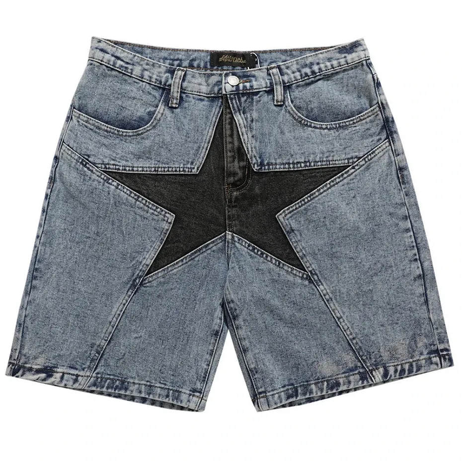 Y2K Patchwork Jeanshort Wellen-Style Oversized