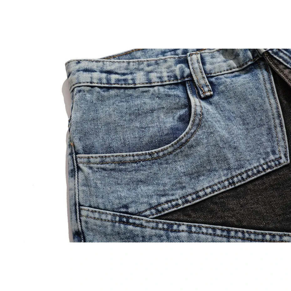 Y2K Patchwork Jeanshort Wellen-Style Oversized