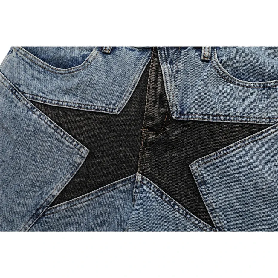 Y2K Patchwork Jeanshort Wellen-Style Oversized